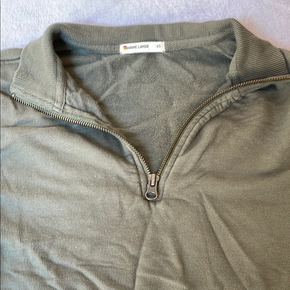 Marine Layer Green Quarter-Zip Drawstring Waist Cropped Pullover Sweatshirt Top - Picture 5 of 8